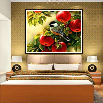 

Diamond embroidery birds eat apple 5d Diy diamond painting square drill rhinestone pasted Crafts Needlework home decorationK304