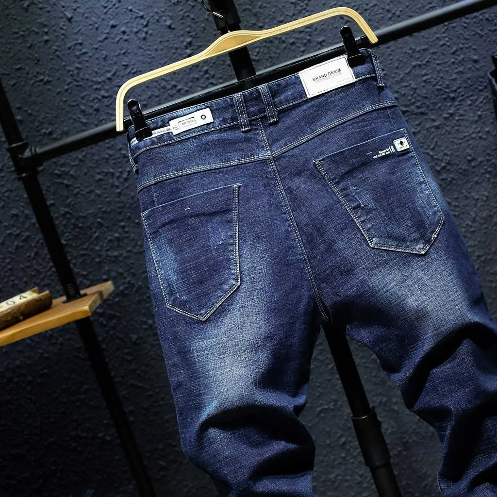 Doudoulu/ мужские повседневные осенние джинсовые штаны на молнии с завязками для работы джинсовые штаны прямые Осень Зима Новинка# EW