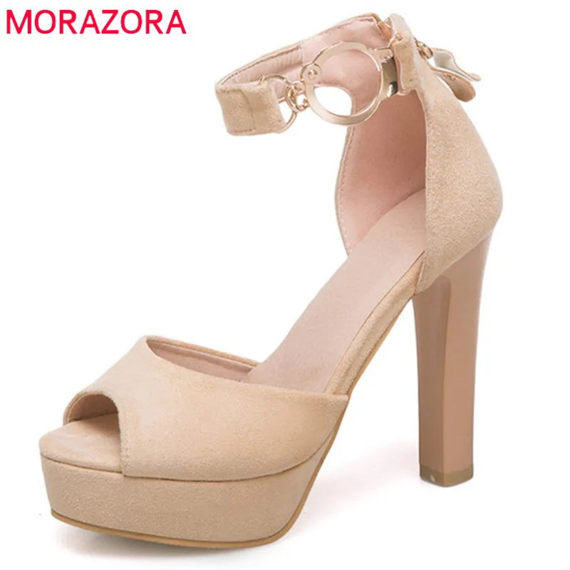 

MORAZORA 2020 top quality women sandals elegant peep toe summer shoes solid simple buckle fashion ladies shoes high heels shoes