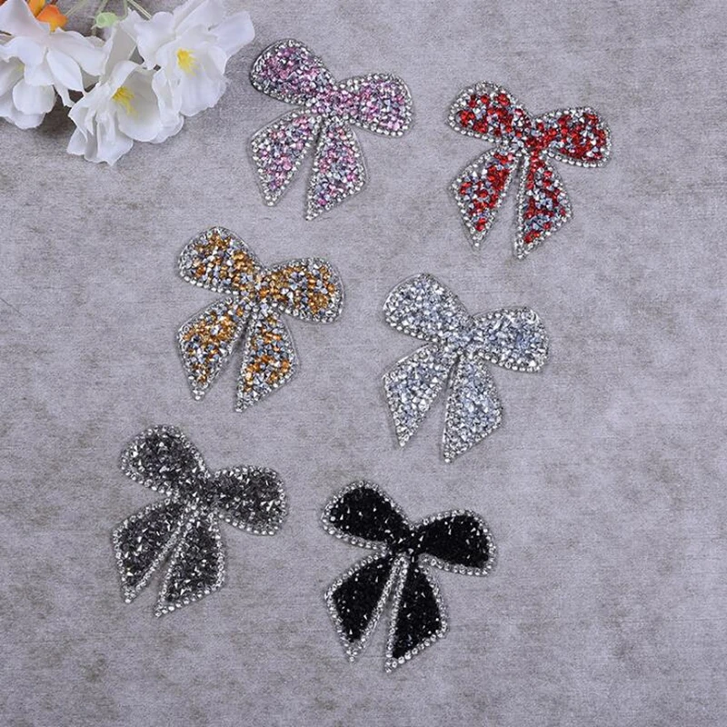 

Crystal Handmade Rhineston beaded love bow tie Patches Iron Sew on sequined patch for clothing beading Applique