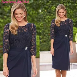Gorgeous Navy Blue Above Knee Length Mother of the Bride Dresses Charming O Neck Lace Chiffon Woman Formal Party Gowns Gorgeous Navy Blue Above Knee Length Mother of the Bride Dresses Charming O Neck Lace Chiffon Woman Formal Party Gowns
