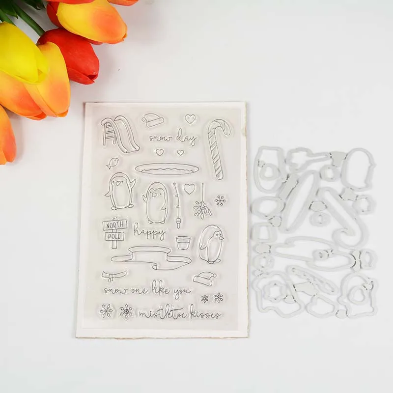 

North pole skating Transparent clear stamp/coordinating die for DIY Scrapbooking/Card Making/Kids Fun Decoration Supplies