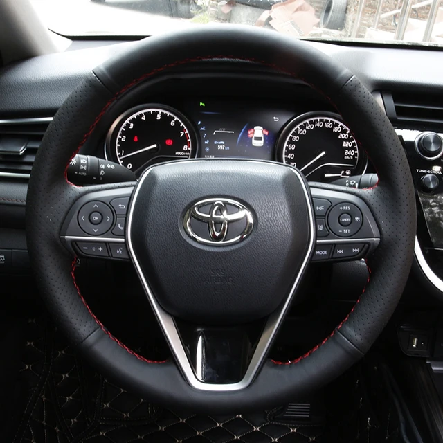 lsrtw2017 car styling carbon fiber real leather car steering wheel cover for toyota camry 2018