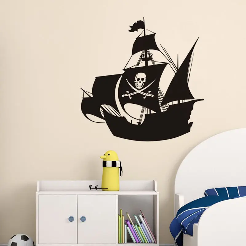 Personnalisé Nom Pirate Bateau & Chapeau Autocollant Mural Pour Garçons Chambre Wall Art AG05 