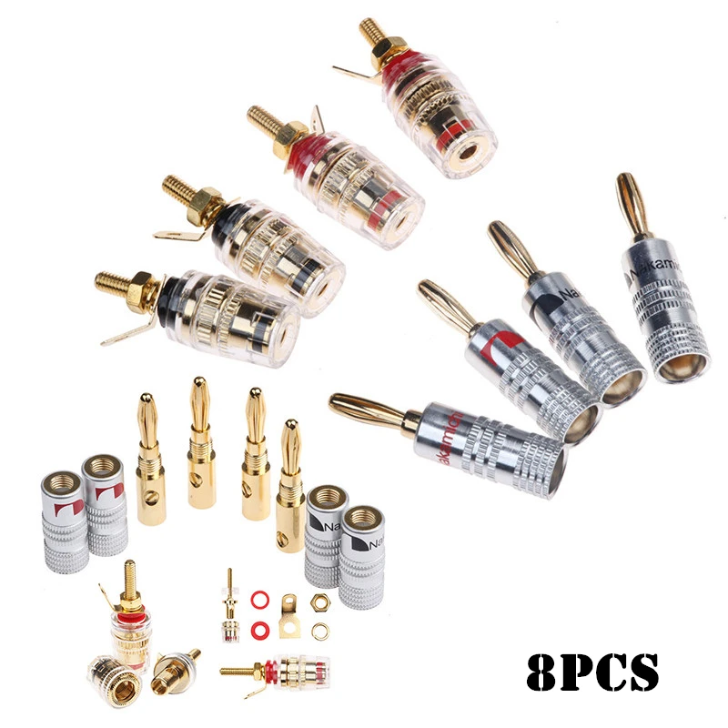 Red+Black 8PCS 24K Gold Plated Banana Connectors Plugs Set High Quality Binding Posts Terminals for 4mm Audio Speaker