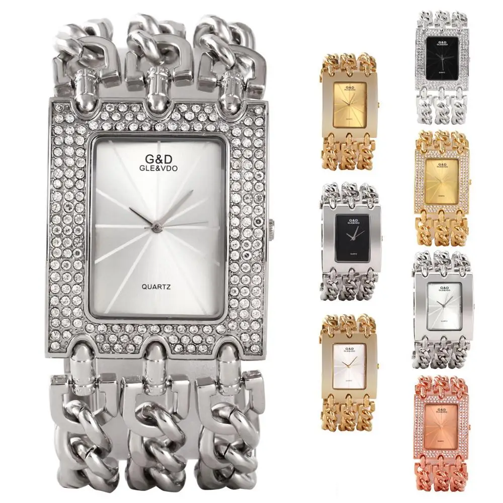 

GD Japanese Quartz Movement Ladies Watch with Chain Strap and 18k Gold Plated