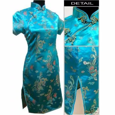 Новое поступление китайский женский Qipao короткие Стиль Cheongsam Для женщин традиционные шелковые атласное платье Дракон и Феникс Размеры