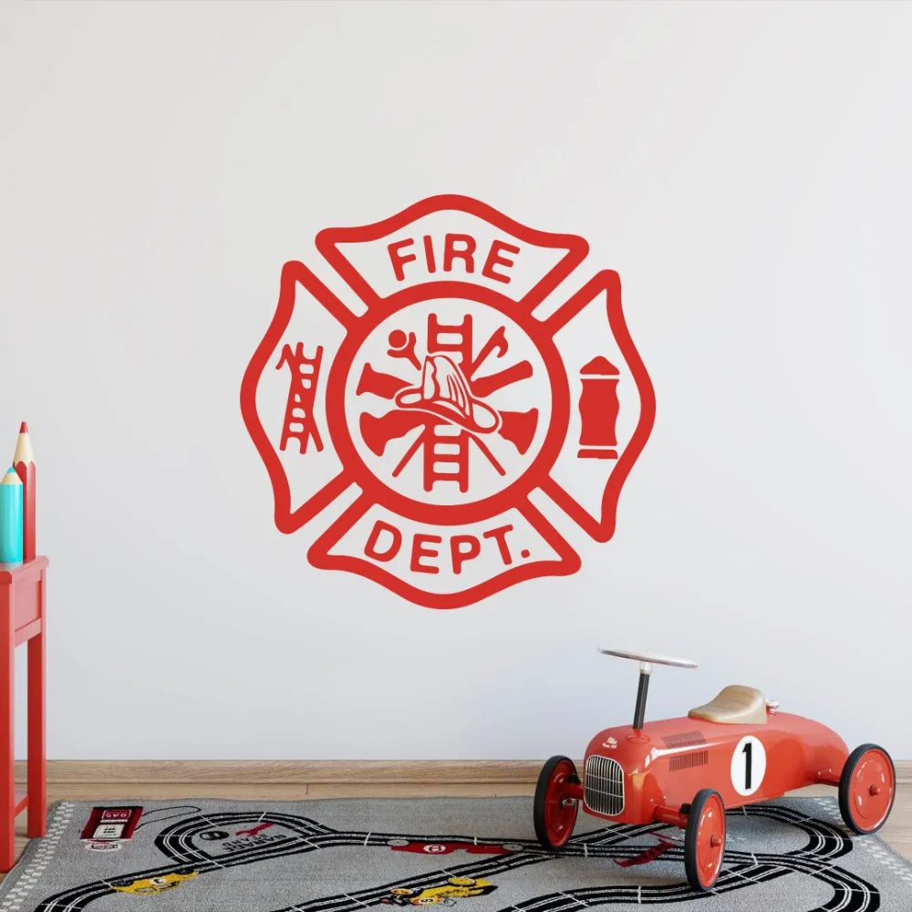 Fire Department  Interior Wall Sticker Fire DEPT  Firefighter Firetruck Man Cave Wall Decal Boy Room Bedroom Vinyl Home Decor  (4)