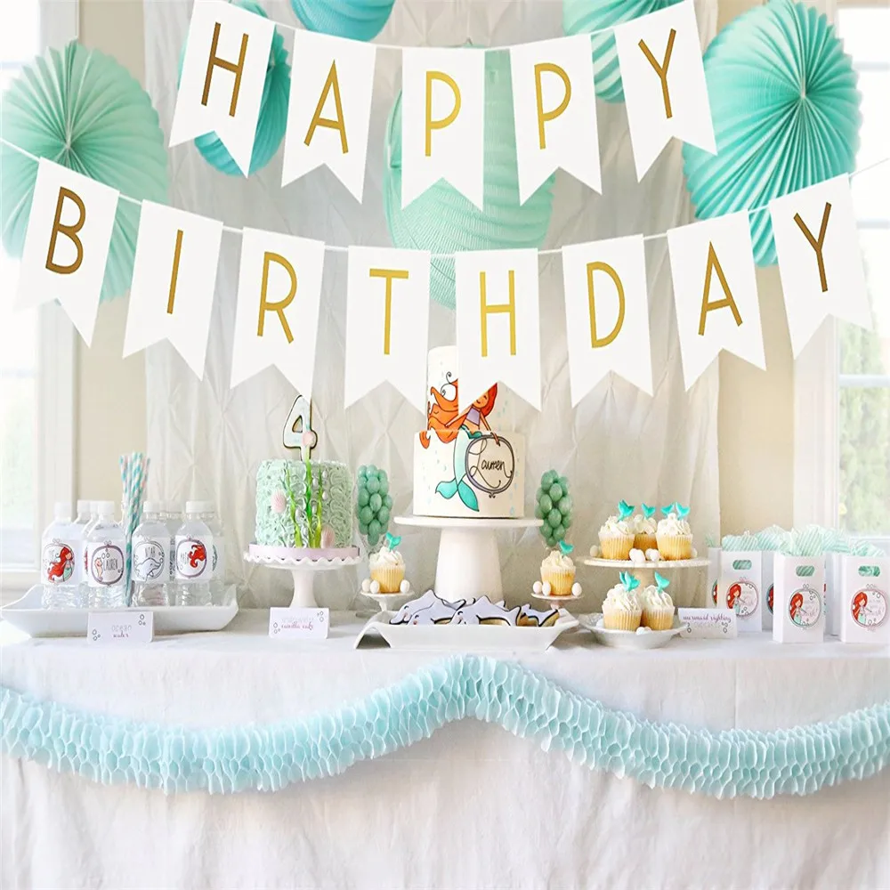 

Glitter photo booth Happy Birthday Bunting Banner Gold Letters Hanging Garlands Pastel String Flags Baby Shower Party prop decor
