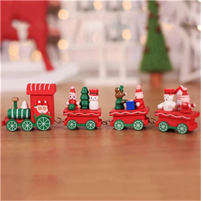 Рождественский красный поезд деревянная игрушка мультфильм поезда лесистой игрушки куклы Детская комната Новогодние украшения подарки для детей и взрослых - Цвет: Red 1
