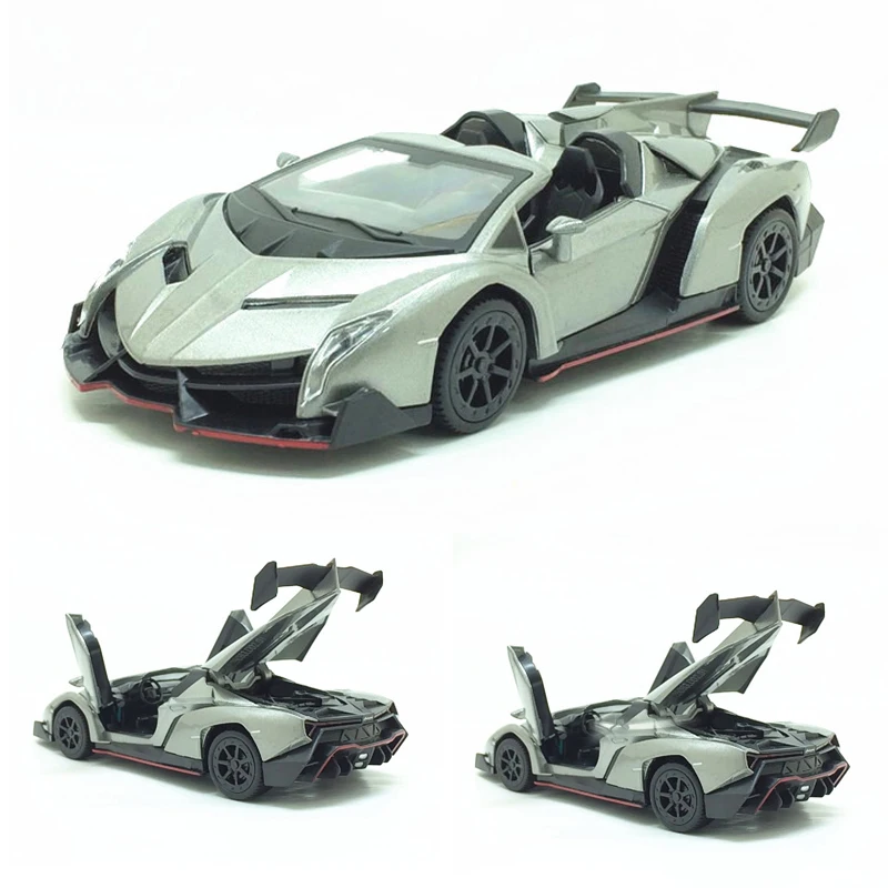 

1:32 Veneno multiple Colour Diecast metal alloy car model convertible car open the door Musical Flashing Pull Back kids toys