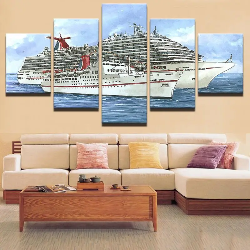 5 Panel HD Printed Framed Cruise Ship Boat Seascape Modern Home Wall Decor Painting Canvas Art