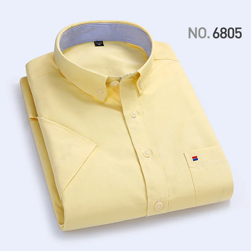 Качественная летняя моющаяся оксфордская офисная деловая официальная Мужская рубашка рубашки с коротким рукавом Повседневная брендовая приталенная Мужская рубашка Топы - Цвет: Цвет: желтый