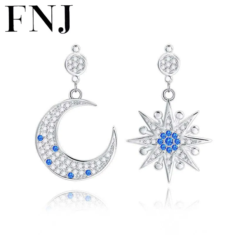 

FNJ 925 Silver Stud Earring Star Moon Women Jewelry AAA Crystal Cubic Zircon 100% S925 Sterling Silver Earrings