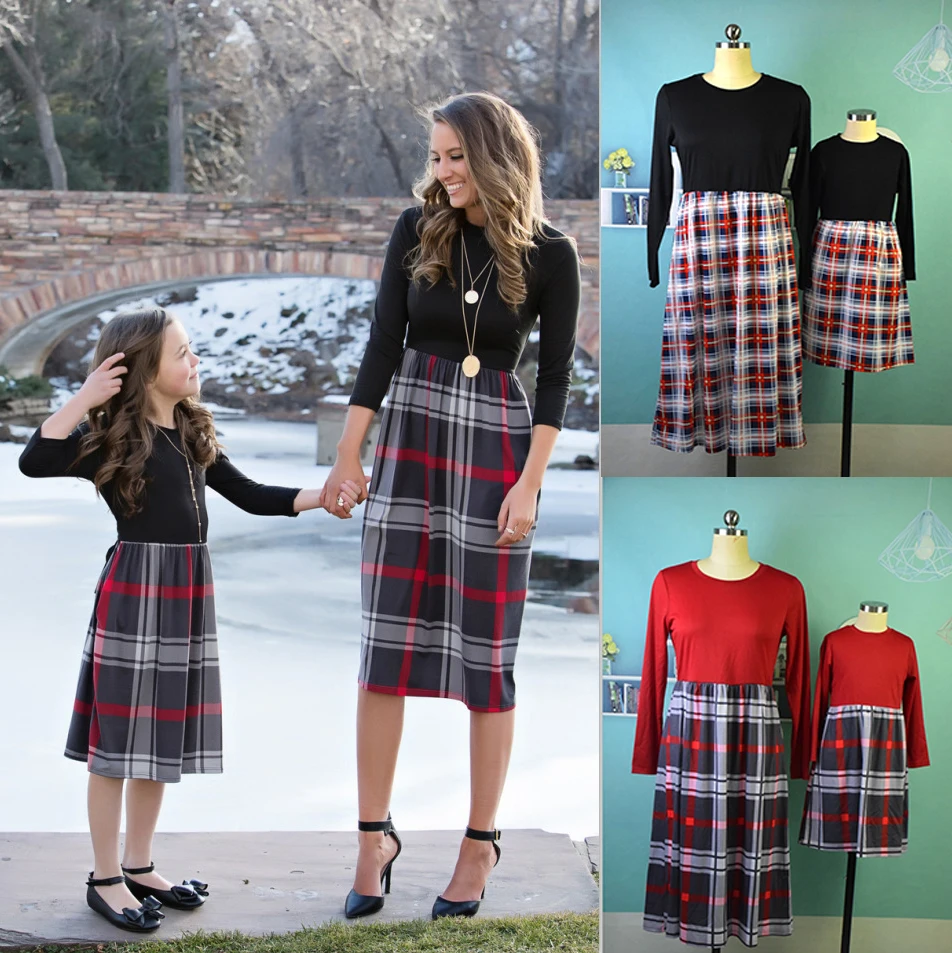 

Plaid Mother Daughter Clothes Vintage Mommy and Me Dresses Long Dress Mom and Daughter Matching Clothes Family Matching Outfits