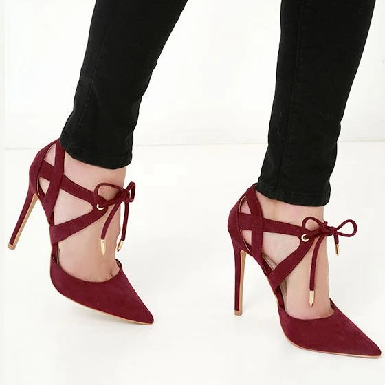 Wine Red Women Pumps Pointed Toe Two Piece High Heels Stiletto Heels ...