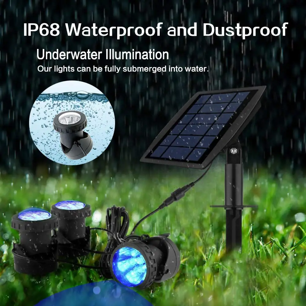 IP68 Waterproof Solar Powered underwater Pond Lights RGB Submersible Pool Spotlight Security Night Light for Garden Tank Decor