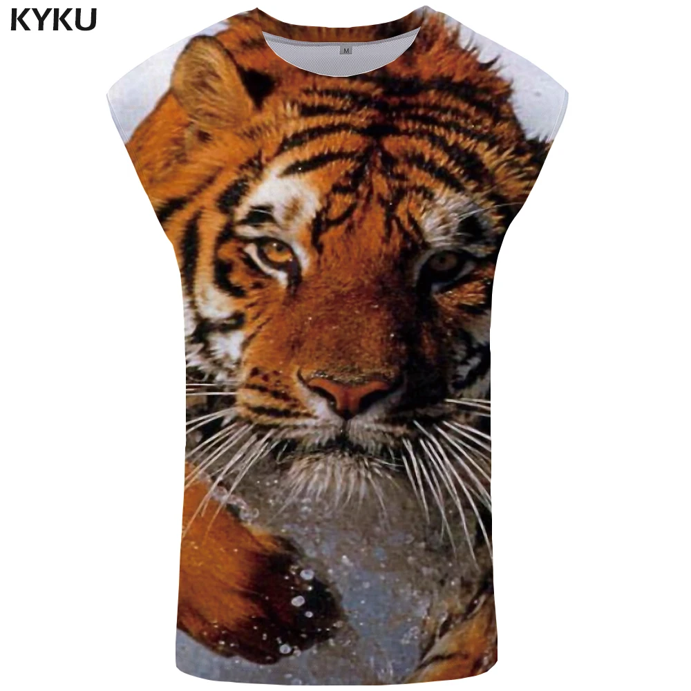 

KYKU Tiger Tank Top Men Animal Stringer Sunlight Vest 3D Print Singlet Mens clothing Bodybuilding Undershirt Sleeveless Shirt