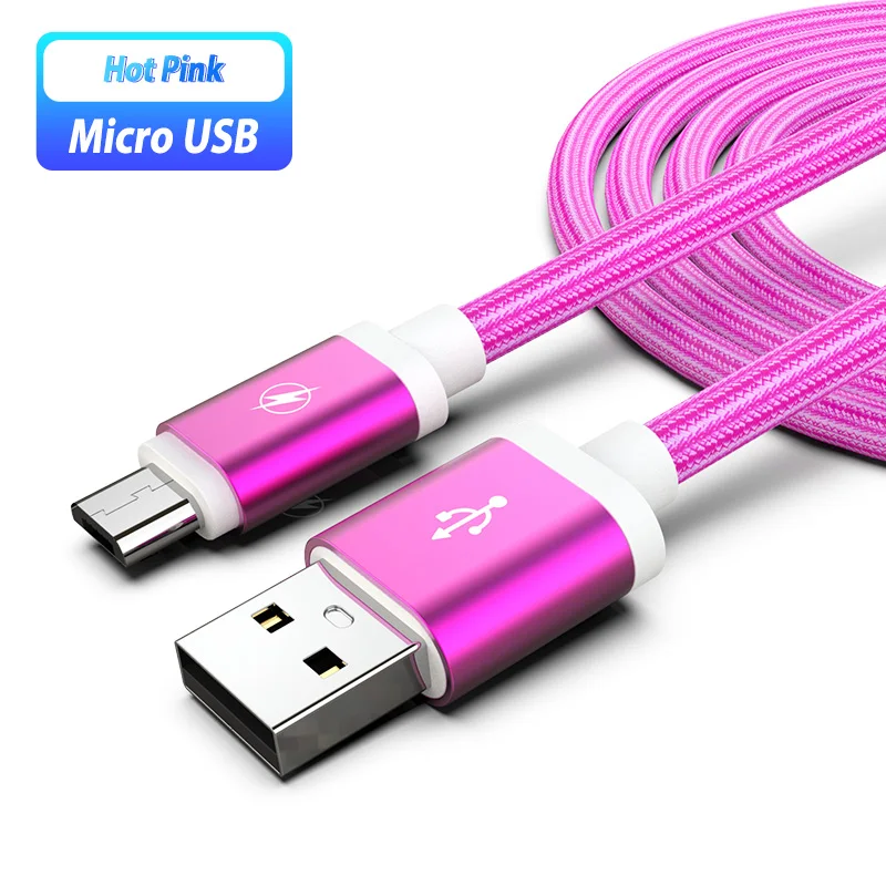 1 м 2 м 3 м длинный нейлоновый Micro USB кабель для быстрой зарядки и передачи данных Android кабель для Samsung Galaxy J3, J5, J7 года Xiaomi Redmi Note 5 6 pro - Цвет: hot pink