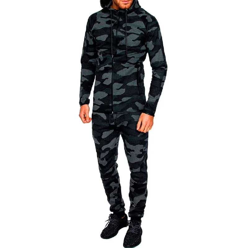 

Litthing Mens Two Piece Sets Camo Printed Hoodies Pullover Pants Sportwear tracksuit Suit Autumn Male Camouflage Top Trouser Set