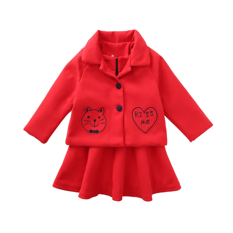 

2019 Spring Autumn Girls Clothes Wool Dresses + Jacket Princess Dress Coat Two Piece Children Clothing 3-11 Years Kids Clothes