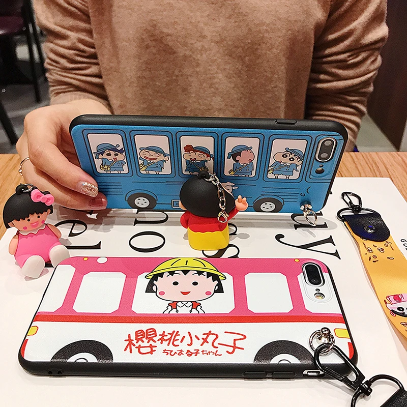 

Crayon Shinchan Phone Cases For iPhone 6 6S 7 8 Plus Case Soft Matte TPU Cute Cartoon Chibi Maruko Chan Kickstand Holder Case