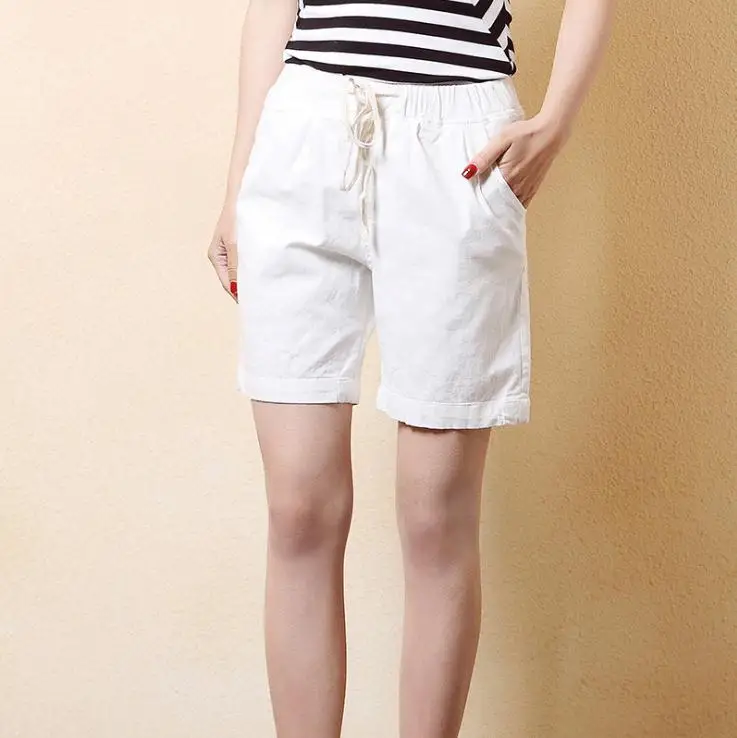 Female Summer Plus Size Solid Mid Elastic Waist Loose Knee Length Capris Women Straight Flax Breathable Pants Woman Solid C Female Summer Plus Size Solid Mid Elastic Waist Loose Knee Length Capris Women Straight Flax Breathable Pants Woman Solid C