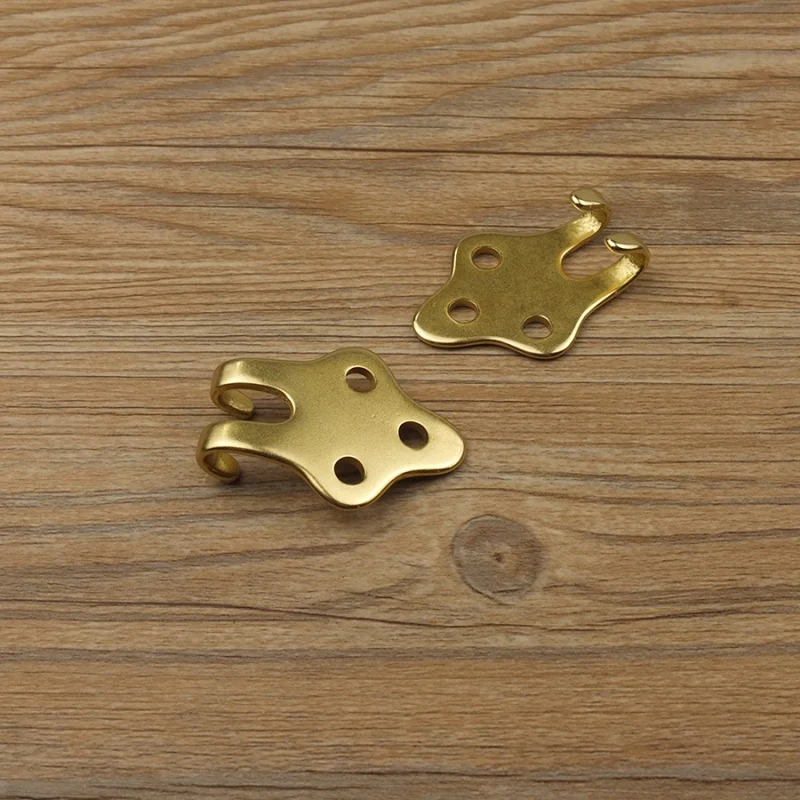 DIY Johnleather Craft Hardware Solid Brass 2 Prong Strap Hook Brass Colorin Buckles & Hooks