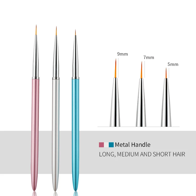 3 шт./компл. металлическая ручка Нейл-арт лайнер кисти для рисования цветок ручка DIY Советы Маникюр Гель-лак полоса линии инструмент 5/7/9 мм