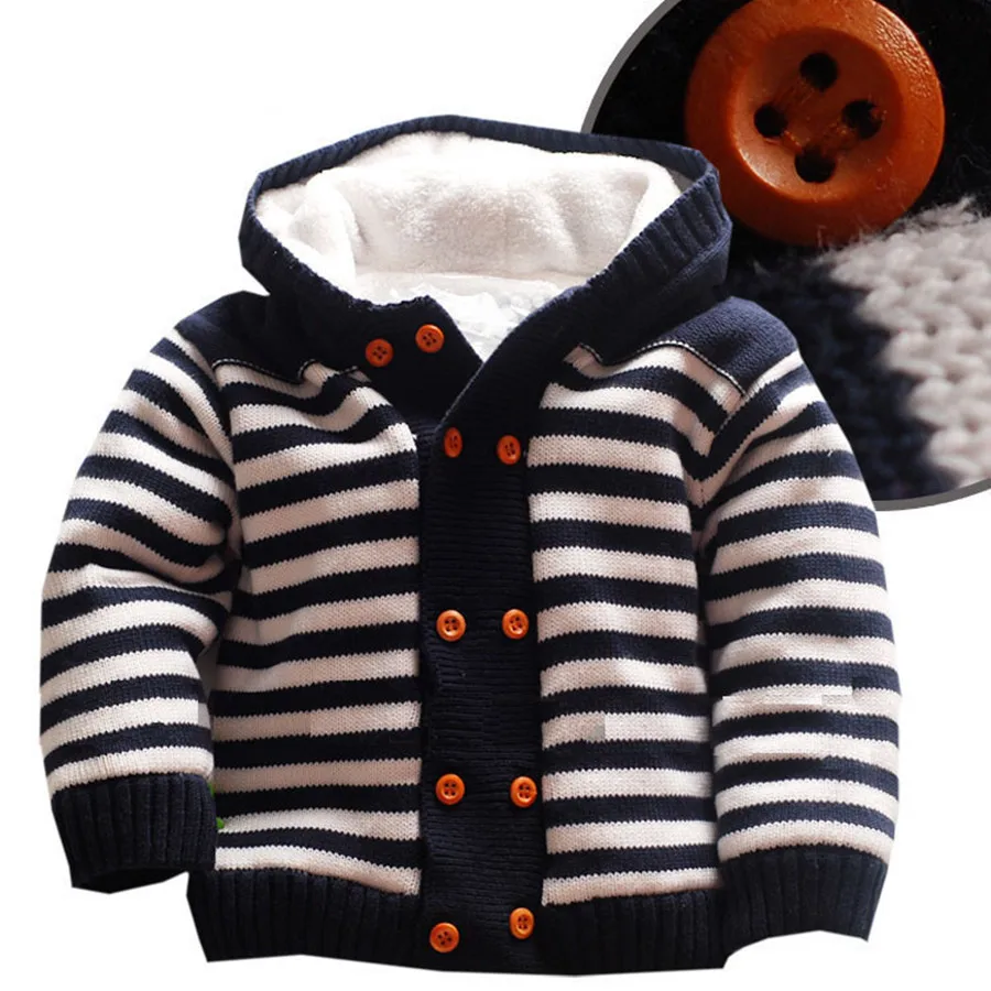 Детский кардиган; Повседневный синий кардиган для девочек; Зимний толстый теплый флисовый свитер для мальчиков; Модный осенний вязаный свитер в клетку с капюшоном для детей
