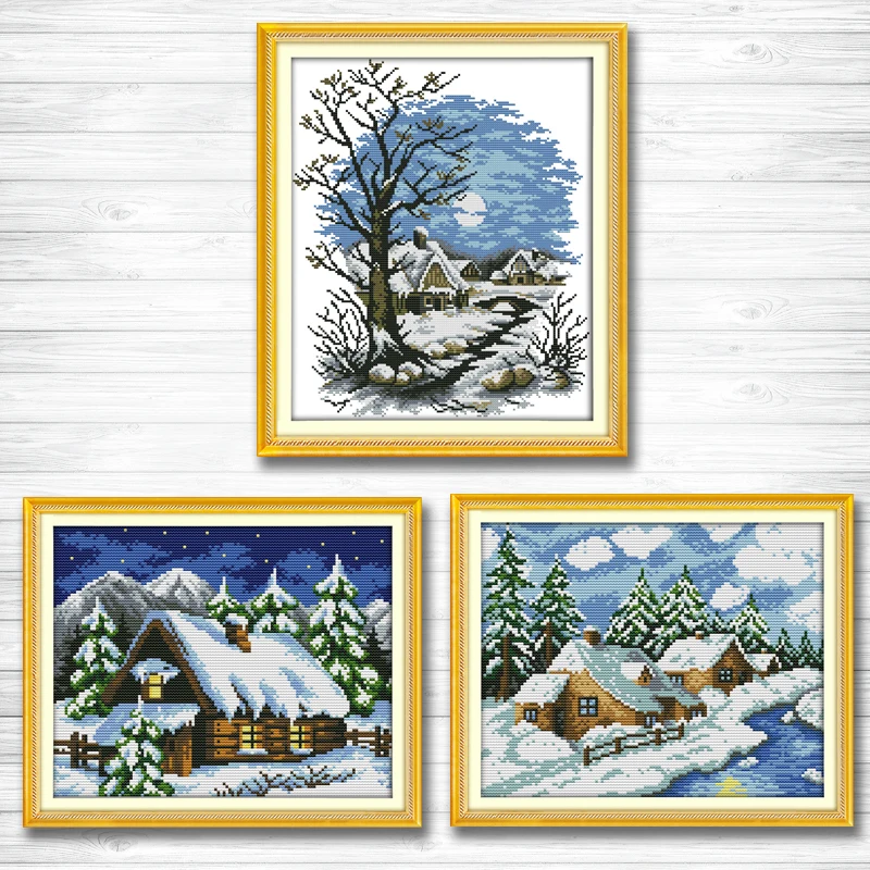 

Winter house sonw scenery home decor painting counted print on canvas DMC 11CT 14CT Cross Stitch kits embroidery needlework Sets