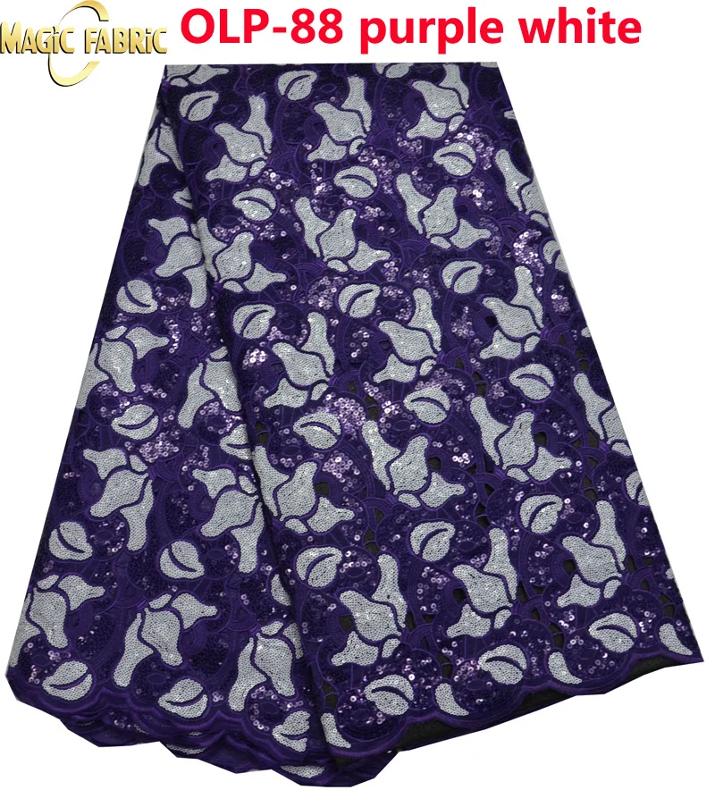 Фиолетовый белый Кружевной Ткани С Блестками Свадьба Органзы Вышитые Кружева Для Женщин Свадьба Африканских Платье OLP-88