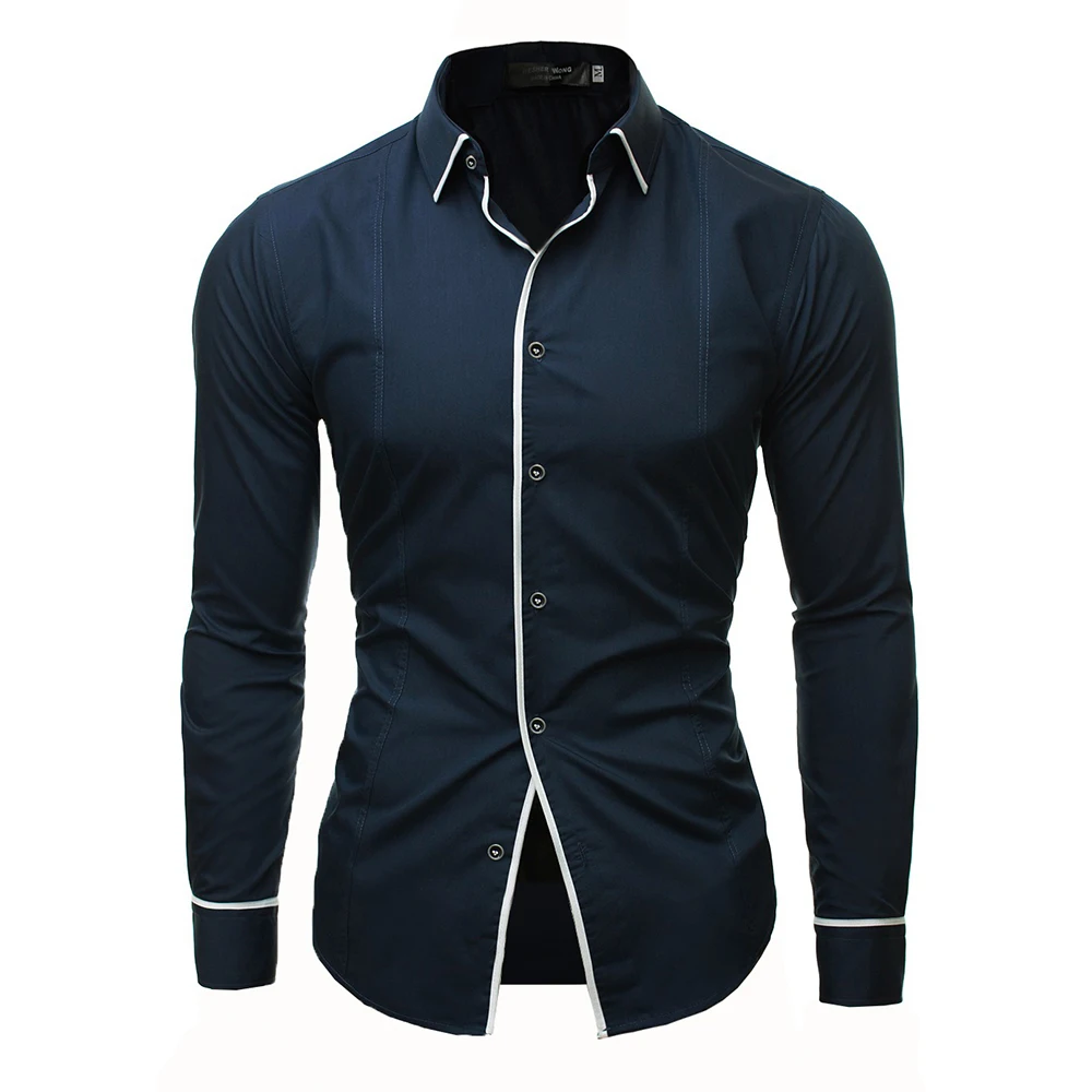 Camisa Masculina Новая модная брендовая мужская рубашка Однотонная с длинным рукавом