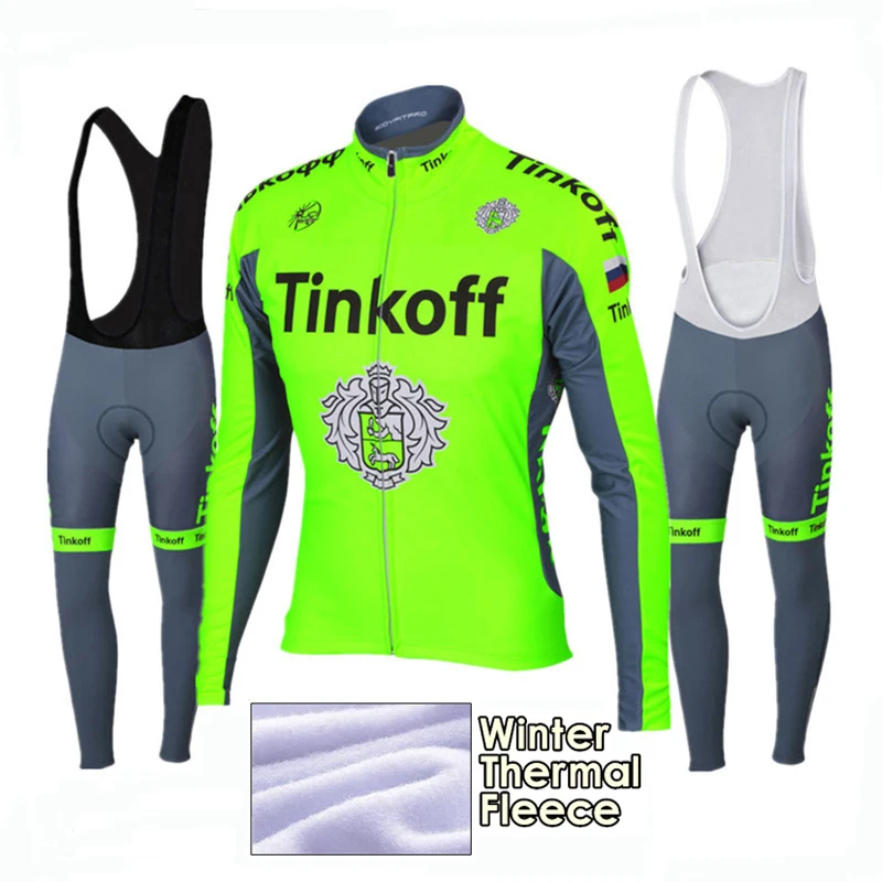 

2018 pro team Tinkoff Winter Thermal Fleece Cycling Jersey 9D gel pad bib pants kit Ropa Ciclismo Invierno bicycle Clothing Set