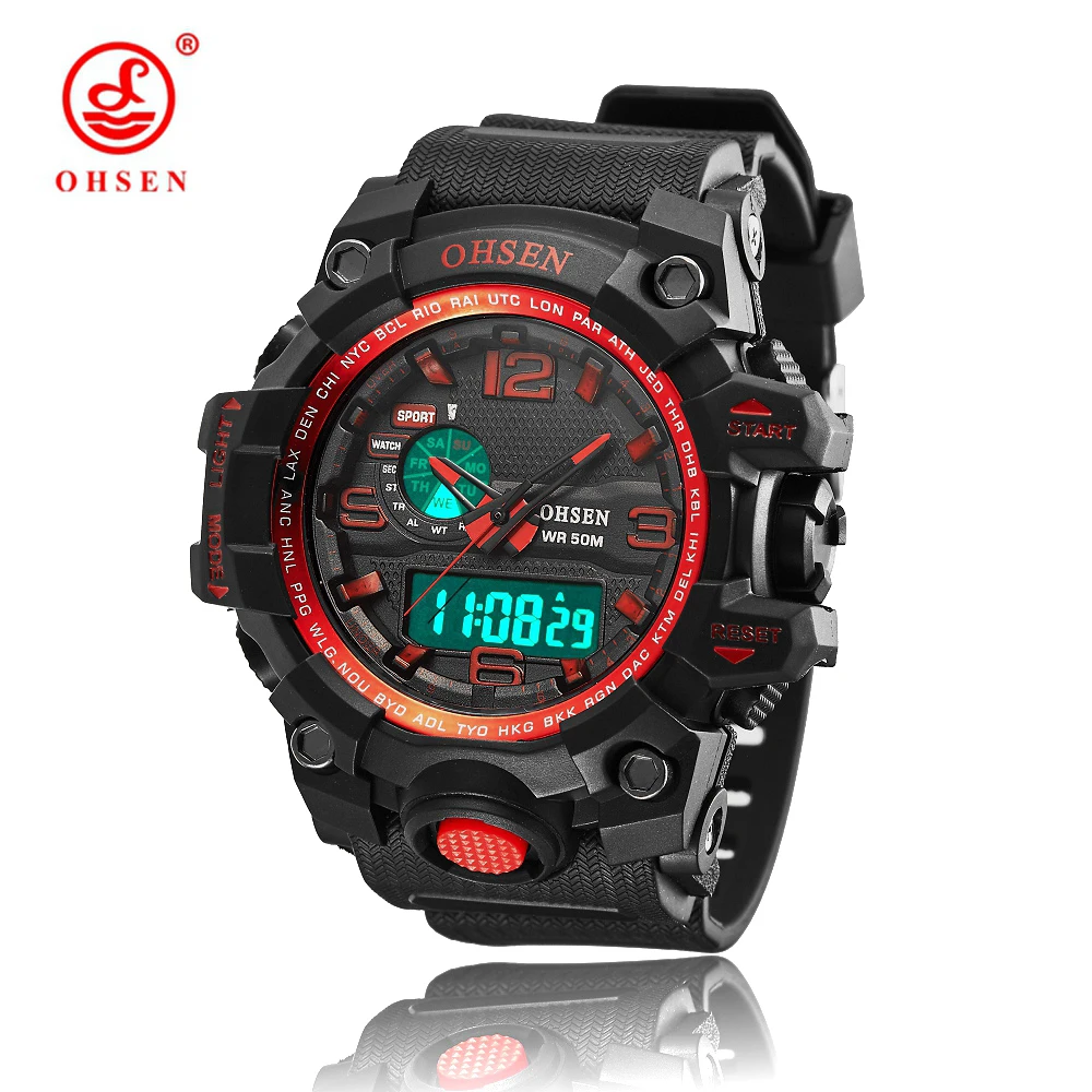 

OHSEN Quartz Digital Waterproof Camping Sport Watches for Men Electronic LED Mens Watches Military Army Clock relogio masculino