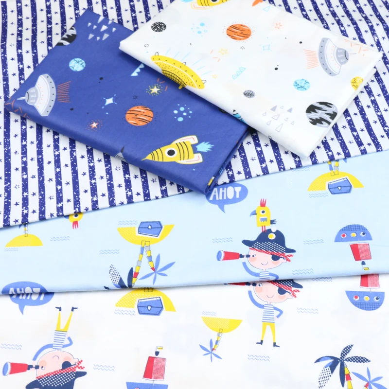 

Blue navy cloth Rocket captain Cotton Fabric DIY Patchwork Quilting Sewing Craft Pillows Baby Home Bedding Textile Teido Tissus