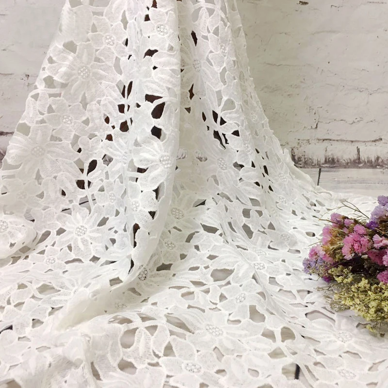 

1Yard Water Soluble Milk Silk Lace Fabric 4 color African Cord Lace Embroidered Heavy Guipure Lace Clothing Accessories