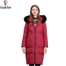 Пуховое пальто женские зимние длинные пуховики размера плюс толстые парки женские серые пуховые пальто с большим меховым воротником и капюшоном CH589