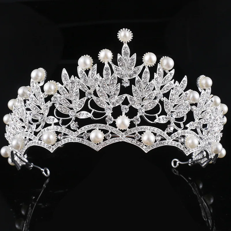 

Classic Crystal pearl crown rhinestone tiara bride hairband silver color hair jewelry princess crown fashion wedding accessories