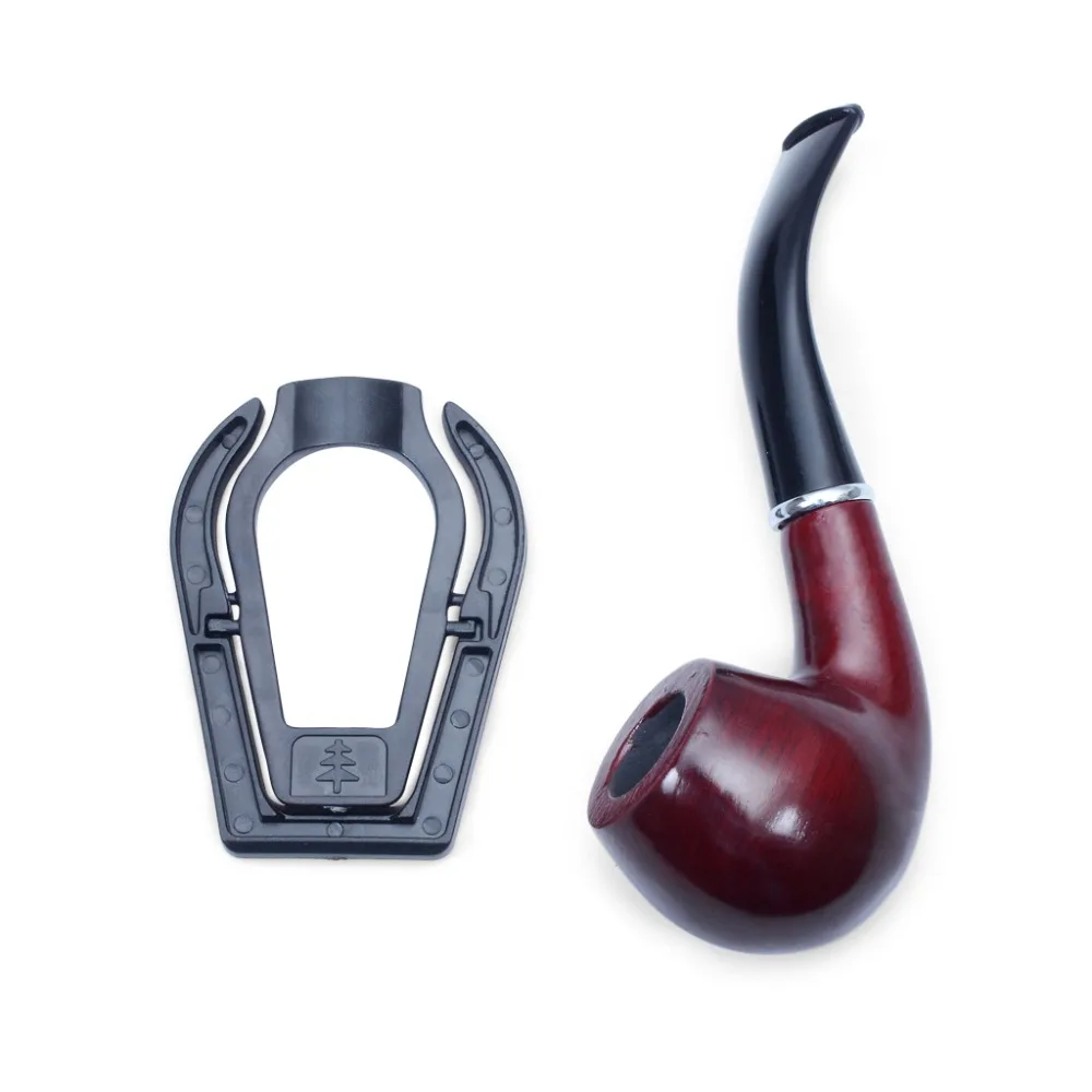 Hand Made Classic Wooden Enchase Carved Smoking Tobacco Pipes Cigar Cigarette Pipe With Holder   (2)