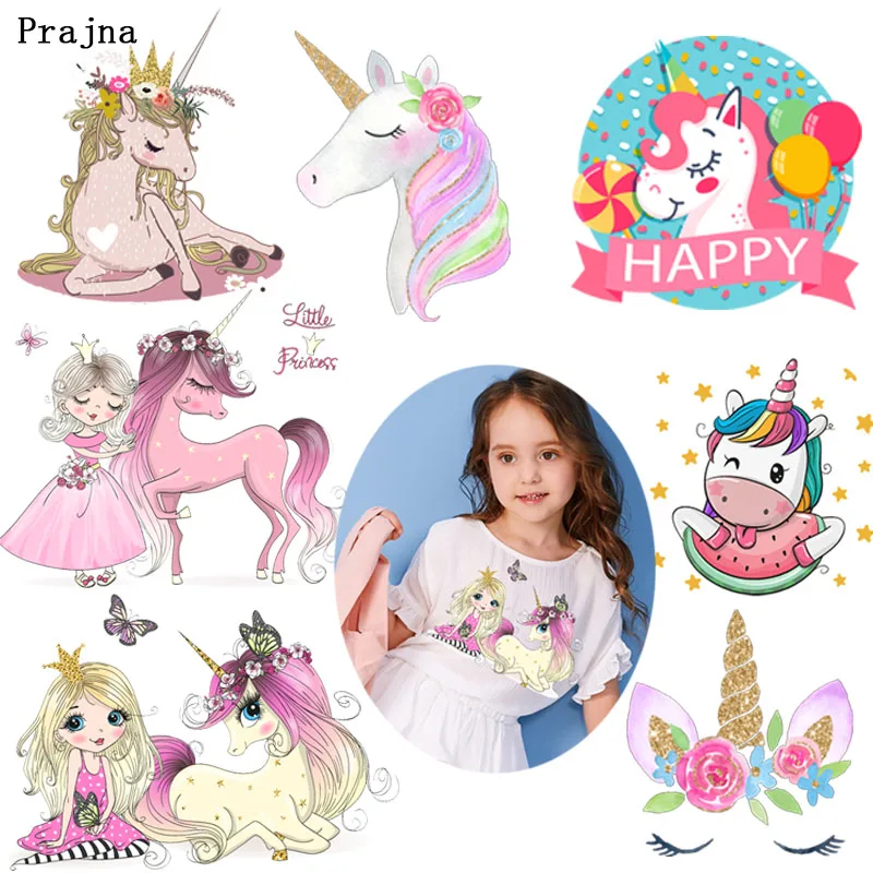 

Prajna Princess and Unicorn Thermal Transfer Printing Pink Dress Girl Beauty Unicorns Iron-on Heat Transfer for Clothing Kids H
