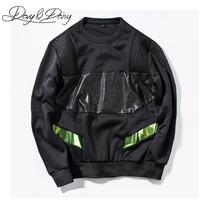 DAVYDAISY High Quality Hoodies Men Fashion Brief Green Sequins Patchwork Black Sweatshirts Men Casual Tracksuits DHS-030