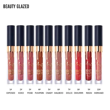 

Beauty Glazed Brand Liquid Lipstick 10 Colors Lip Gloss Long Lasting Easy To Wear Cosmetic Matte Pigments Lips Tint
