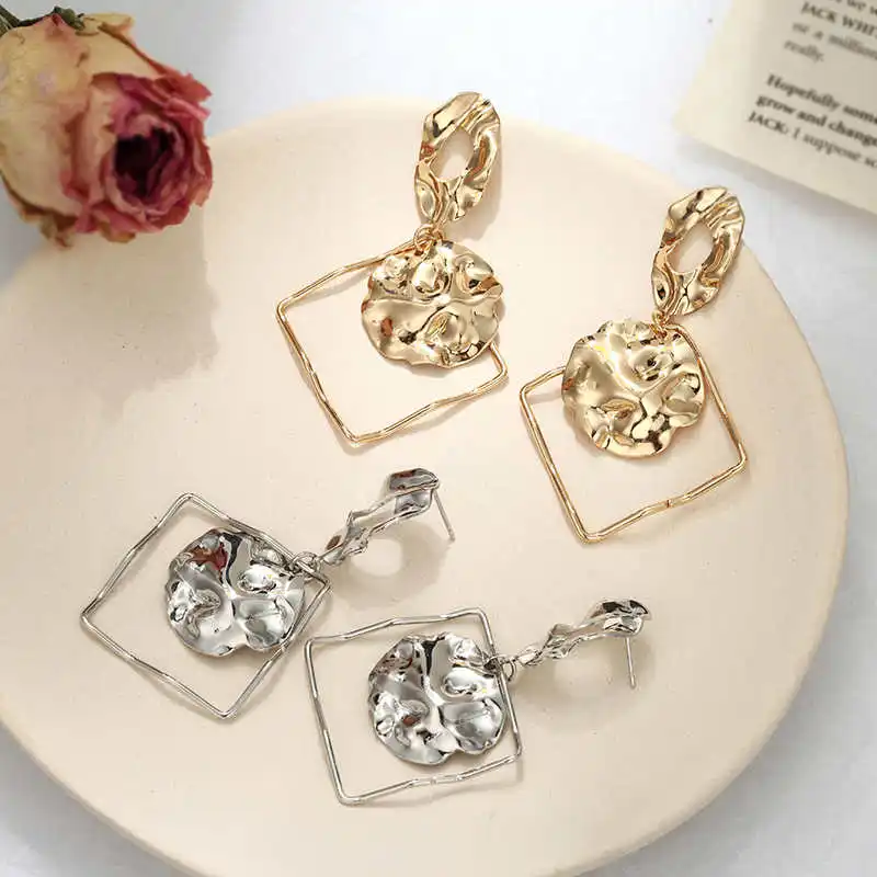 

New Trendy Punk Style Drop Earrings For Women Geometric Design Golden Silver Color Dangling Ear Jewelry Gift