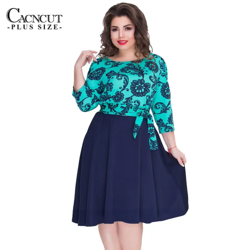 

CACNCUT New Floral Print Dresses Large Sizes 2019 Summer Patchwork Dress Women Elegant Party Dresses Big Size 6XL Women Clothing