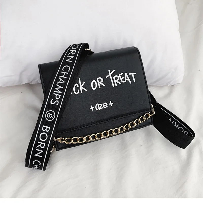 

High quality wide shoulder strap ladies shoulder bag Letter fashion wild Messenger bag PU leather casual small flip bag