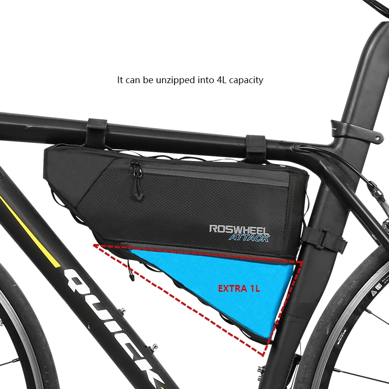 Top Roswheel 4L Expandable Large Capacity Bicycle Cycling Bike Front Frame Top Tube Triangle Bag Pannier ATTACK Series 121371 1