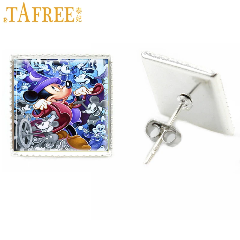 TAFREE высокое качество 5D мышь квадратные серьги-гвоздики для женщин Серебряный позолоченный чехол-накладка с мультяшным сережки-гвоздики bijoux(украшения своими руками) Ювелирные изделия E021