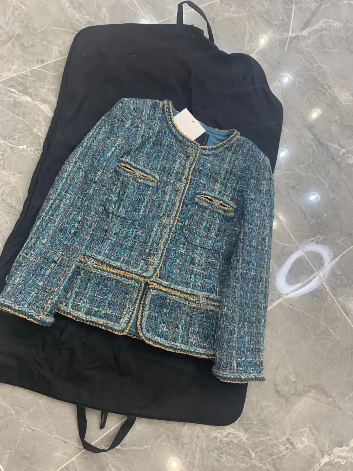 

2019 new women vintage knitted jacket elegant lady blue coat