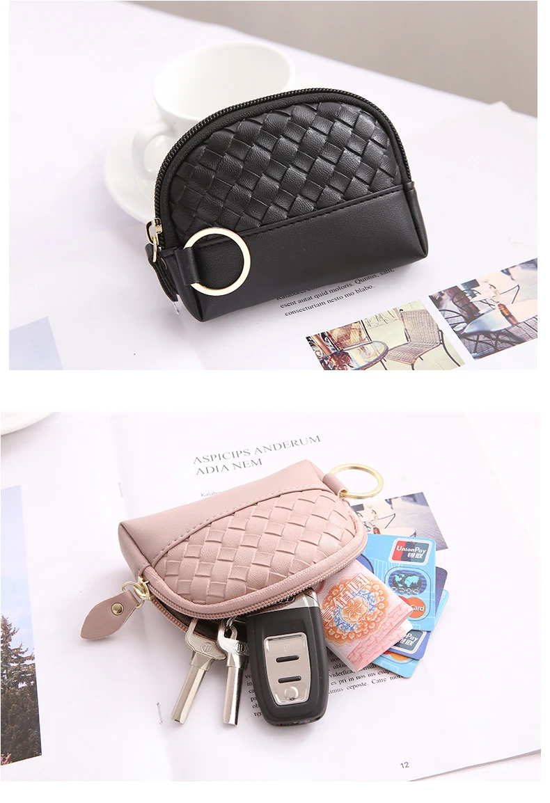 JANE'S LEATHER Brand Fashion Knit Women Coin Purse New Small Mini Change Wallet Cards Cash Bag Key Ring For Girl Teenager
